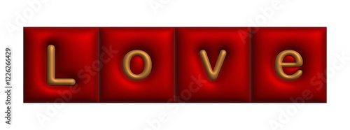 Word love in gold with red background - 3d lettering