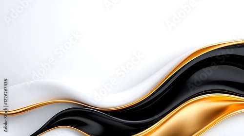 Abstract black, gold, white waves flow.