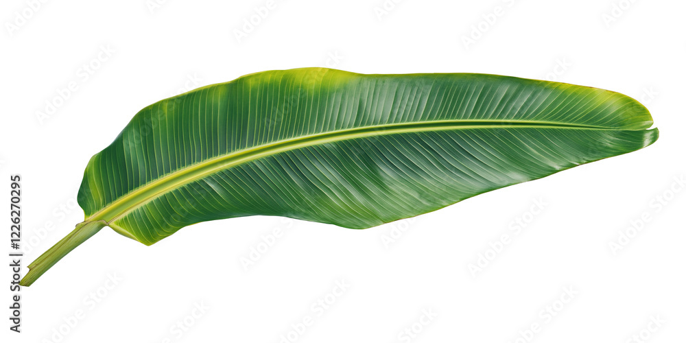 Obraz premium Fresh green banana leaf isolated on transparent background.