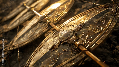 Shields or epic weapons: luminous swords or decorated bows