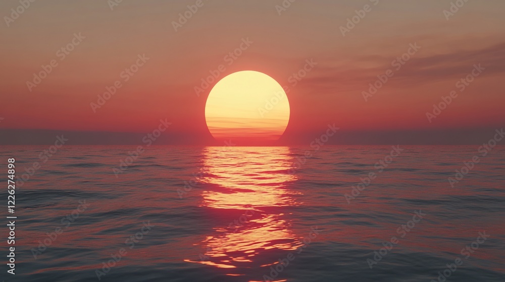 Magnificent sunset over the ocean with vibrant colors and a big sun disk Magnificent sunset over the ocean with vibrant colors and a big sun disk