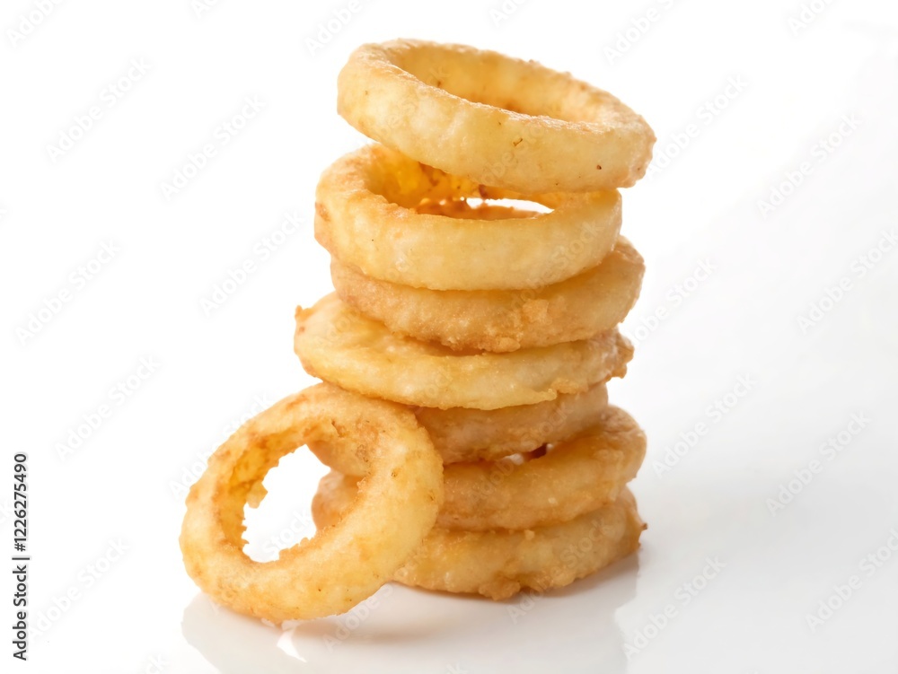 Onion rings stacked neatly on isolated white background Onion rings stacked neatly on isolated white background