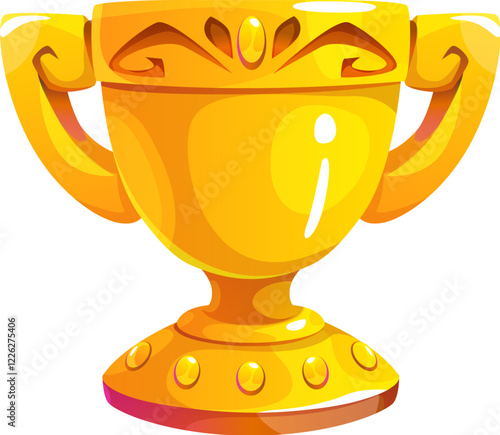 Game asset golden goblet cup for trophy award or reward prize, cartoon vector icon. Golden goblet with shine glow for game asset or award bonus, level up score or rank badge and victory reward