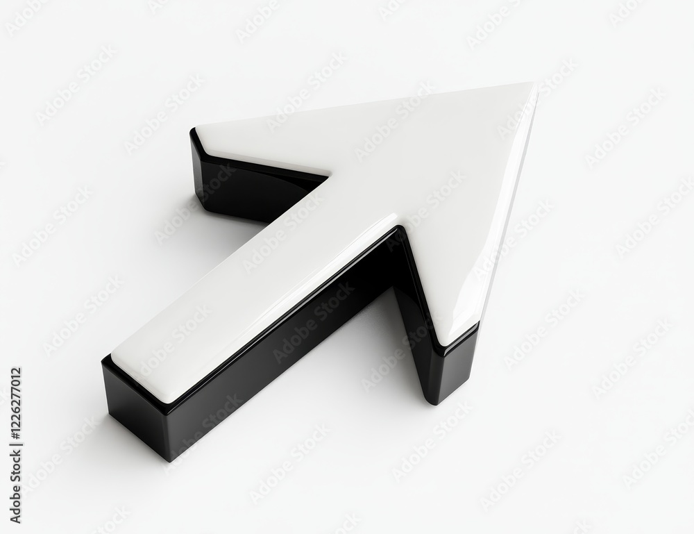 3D render of a white arrow pointing upward on a black base. 3D render of a white arrow pointing upward on a black base.