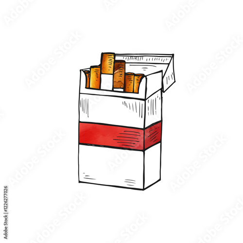 Open cigarette box with cigarette doodle hand-drawn illustration.