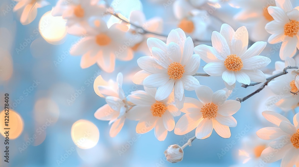 White flowers bloom, soft light bokeh background, spring scene, nature beauty, website banner White flowers bloom, soft light bokeh background, spring scene, nature beauty, website banner