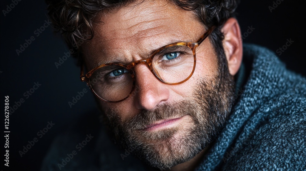Close-Up Portrait of Stylish Man with Glasses and Thick Beard Close-Up Portrait of Stylish Man with Glasses and Thick Beard