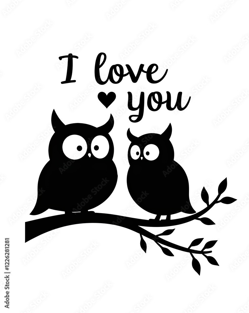 Fototapeta premium Cute Owls in Love Branch Silhouette Design