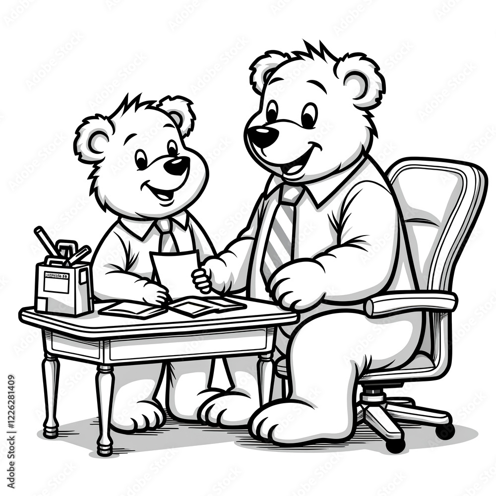 Professional Business Bears Meeting at Office Desk Professional Business Bears Meeting at Office Desk