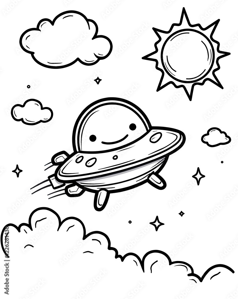 Cute UFO Flying Through Starry Sky Cute UFO Flying Through Starry Sky