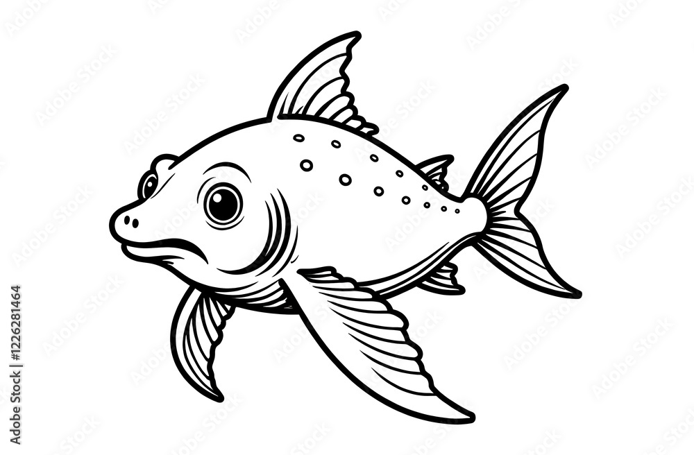 Fototapeta premium Cartoon Fish with Big Eyes and Spotted Pattern