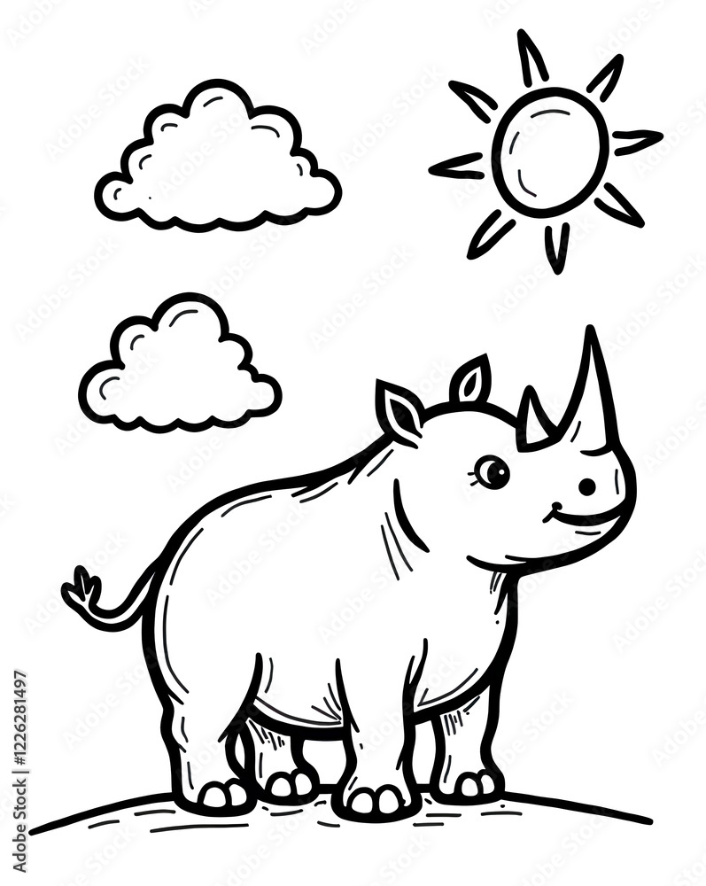 Sunny Day Rhino Under Fluffy Clouds Sunny Day Rhino Under Fluffy Clouds