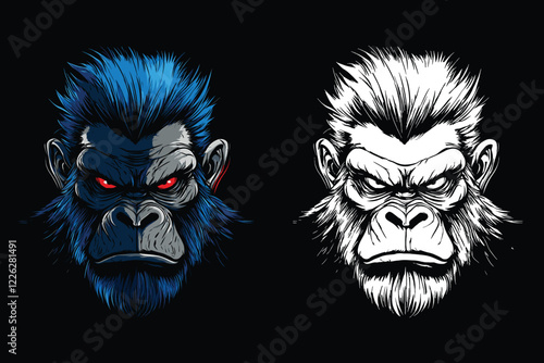 gorilla mascot logo , gorilla head vector silhouettes illustration design, isolated black background. Logo type, Tee shirt, statue design illustration vector photo