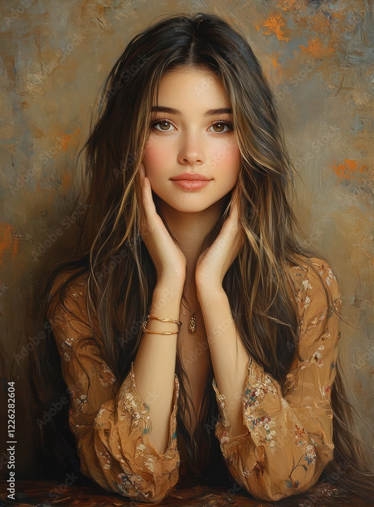Fototapeta premium Elegant African Woman with Long Flowing Hair in Classic Portrait