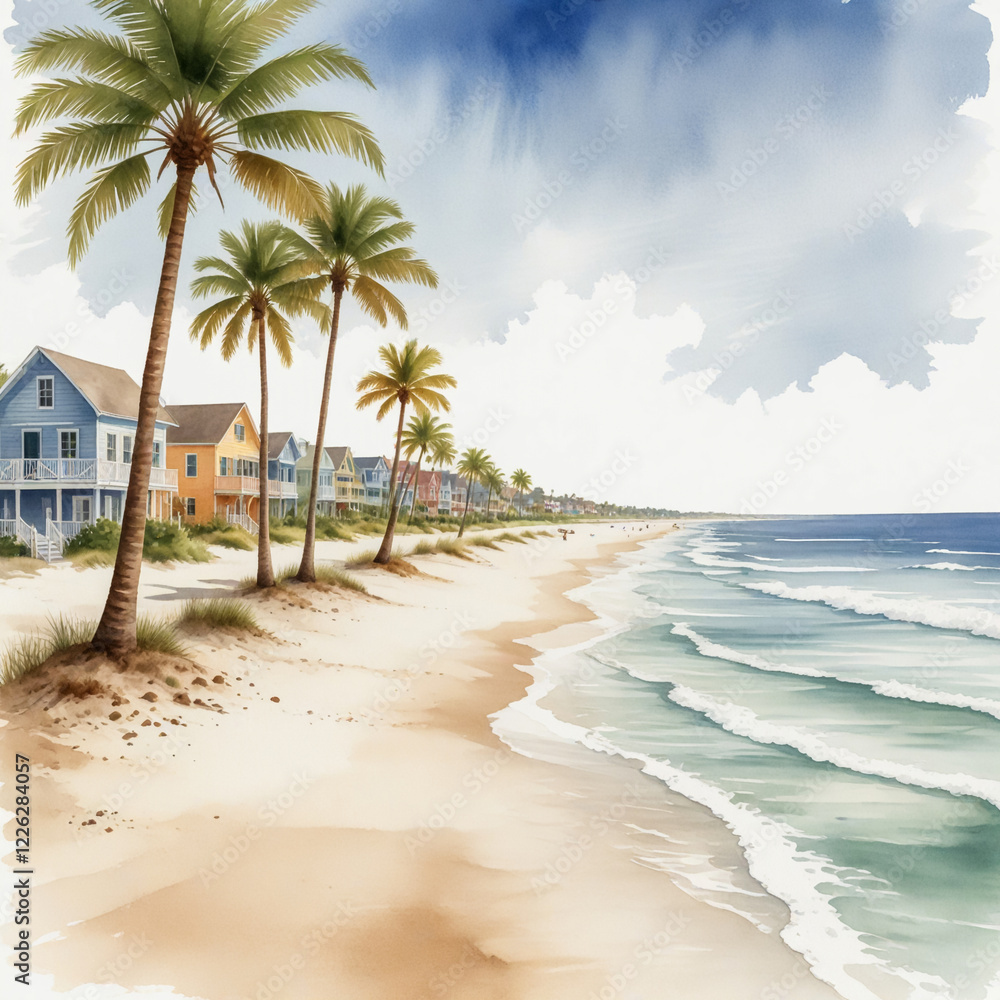 Fototapeta premium watercolor illustration of Vero Beach, Florida, highlighting its serene coastal charm.