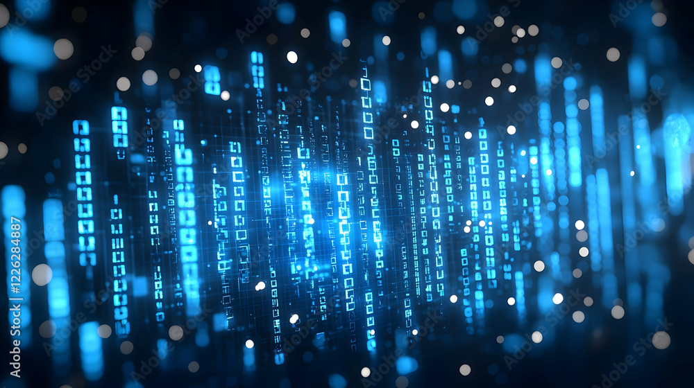 Blue digital data stream, abstract background Blue digital data stream, abstract background