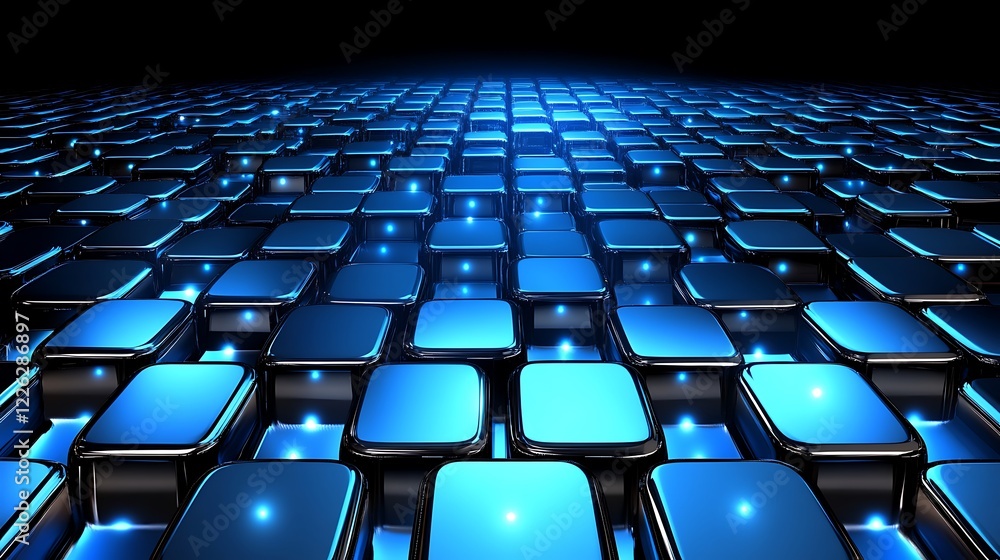 Fototapeta premium Abstract Blue Cubes Glowing Pattern Background