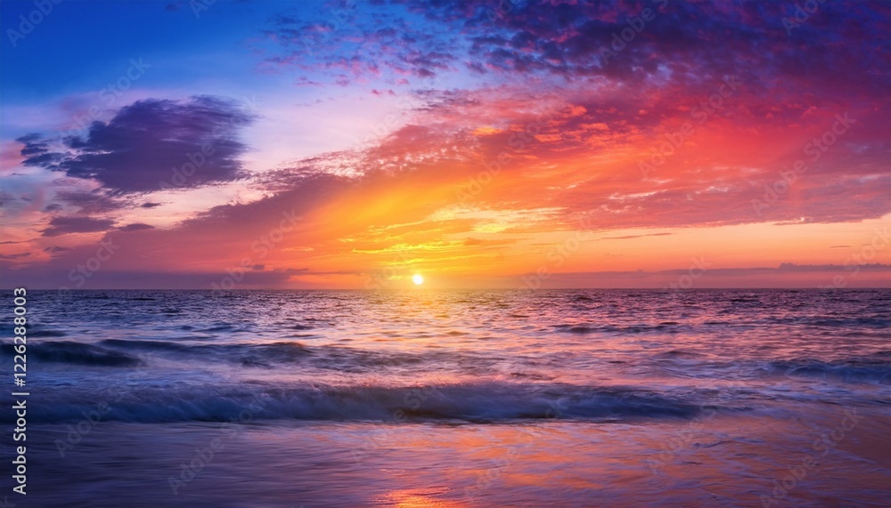 Vibrant sunset over the ocean. Spectacular colors paint the sky. Vibrant sunset over the ocean. Spectacular colors paint the sky.