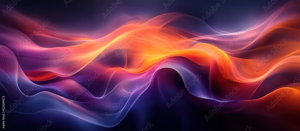Naklejka premium Vibrant Abstract Design with Flowing Lines and Curves in Deep Purples and Bright Oranges