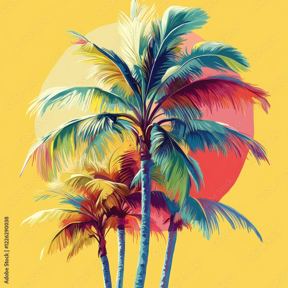 Fototapeta premium Tropical Palm Tree Icon in Flat Design with Lush Green Leaves and Bold Colors