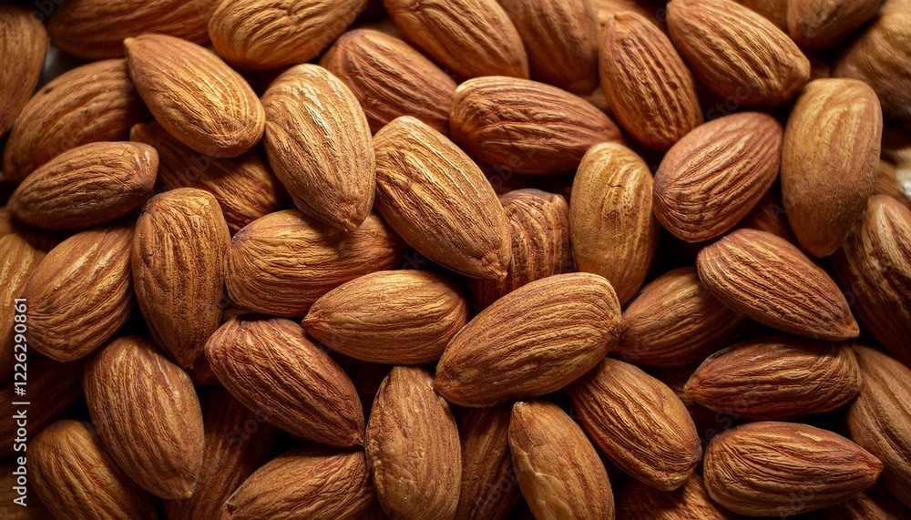 A close-up shot of a pile of almonds. A close-up shot of a pile of almonds.