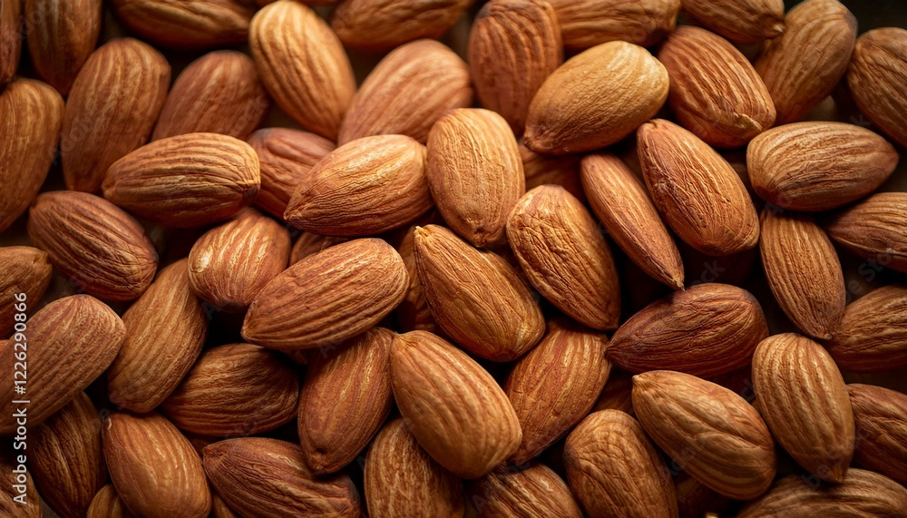 Close-up of a pile of almonds, showcasing their rich brown color and natural texture. Close-up of a pile of almonds, showcasing their rich brown color and natural texture.