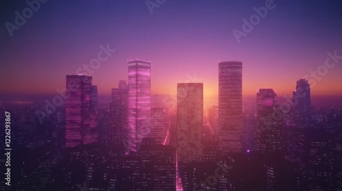 Wallpaper Mural Pink and purple cityscape at sunset. Torontodigital.ca