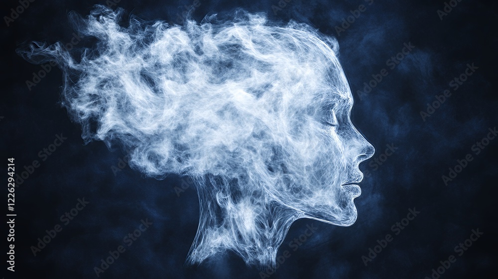 Ethereal Blue and White Abstract Woman Profile Ethereal Blue and White Abstract Woman Profile