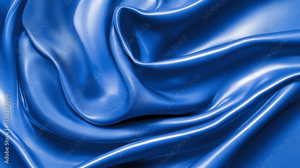 Fototapeta premium Draped Blue Satin Fabric Showing Rich Texture