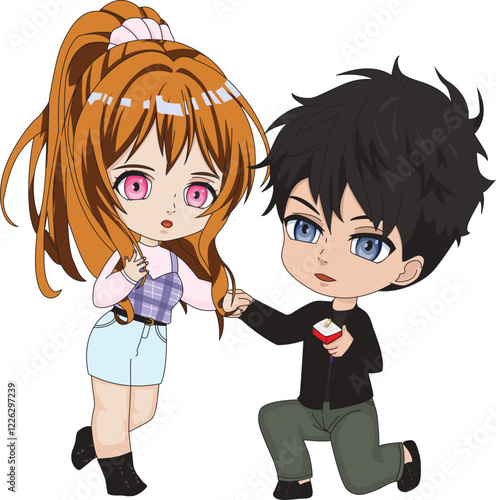 Boy proposing girl chibi character vector