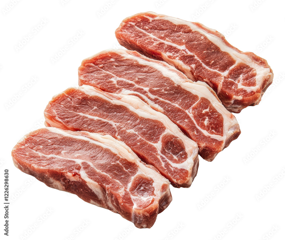 Obraz premium Freshly cut pork belly slices ready for cooking isolated on transparent background