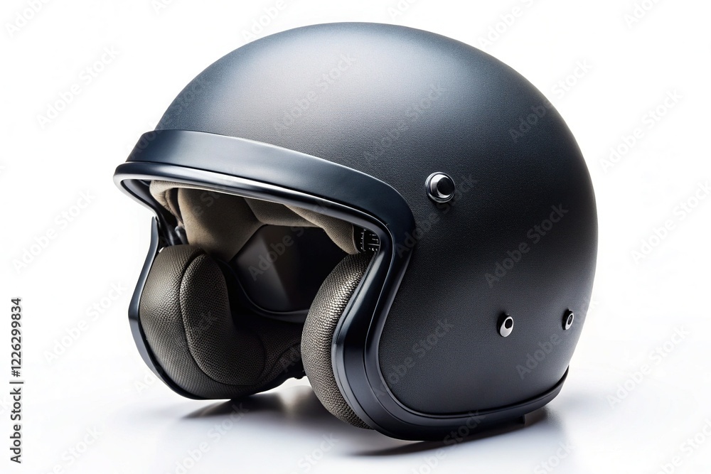 Obraz premium Black Biker Helmet Isolated on White Background - Perfect for Motorcycle, Safety Gear, and Adventure Stock Photos
