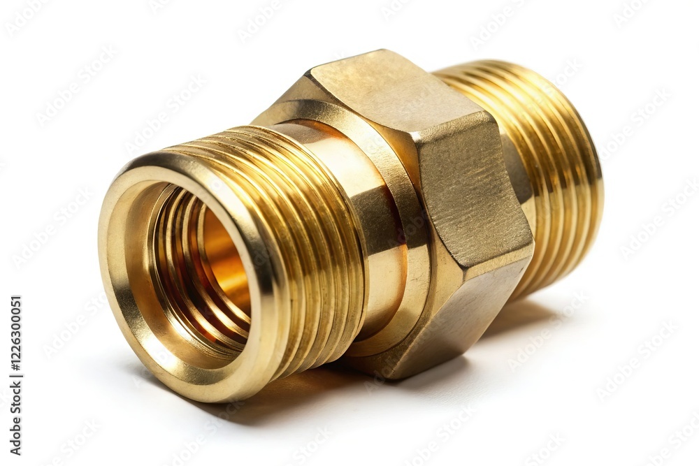 Brass Spring Check Valve, Male & Female Threads, Isolated on White Background - Night Photography
