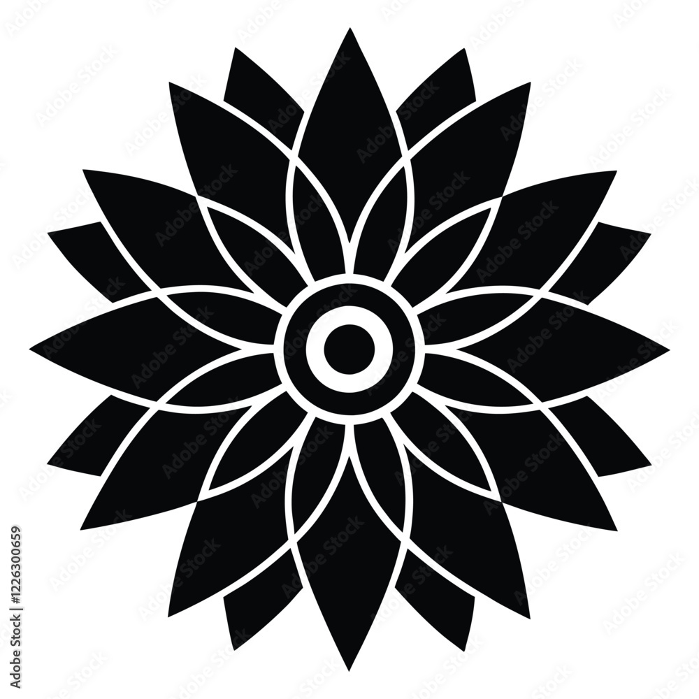 Black Silhouette Mandala Design with Intricate Patterns on White Background Black Silhouette Mandala Design with Intricate Patterns on White Background