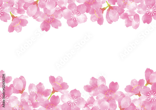 水彩で描いた桜のフレーム