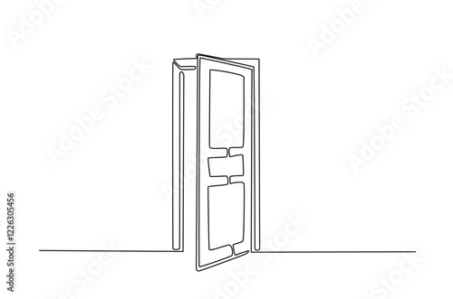 Opened door in continuous one line drawing. Single line art draw of open doors. Editable vector.