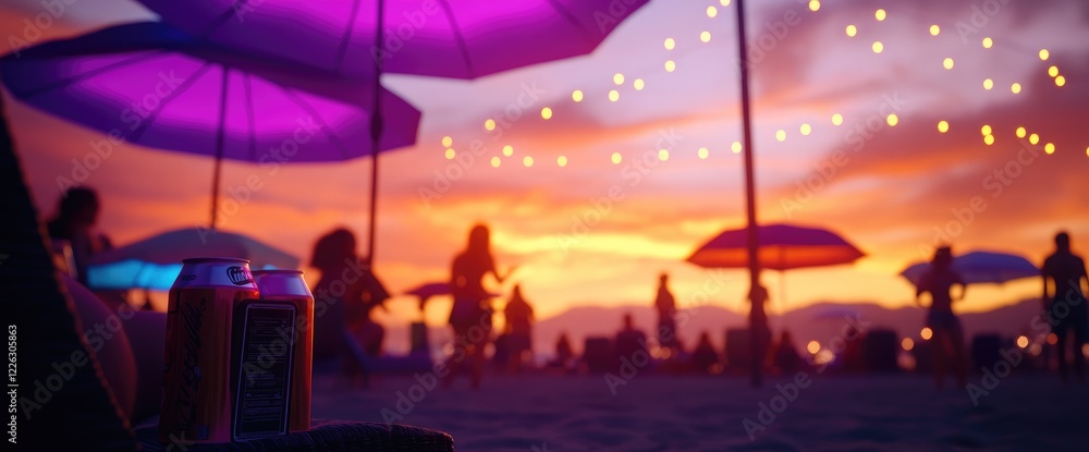 Sunset beach party, drinks, silhouettes, summer Sunset beach party, drinks, silhouettes, summer