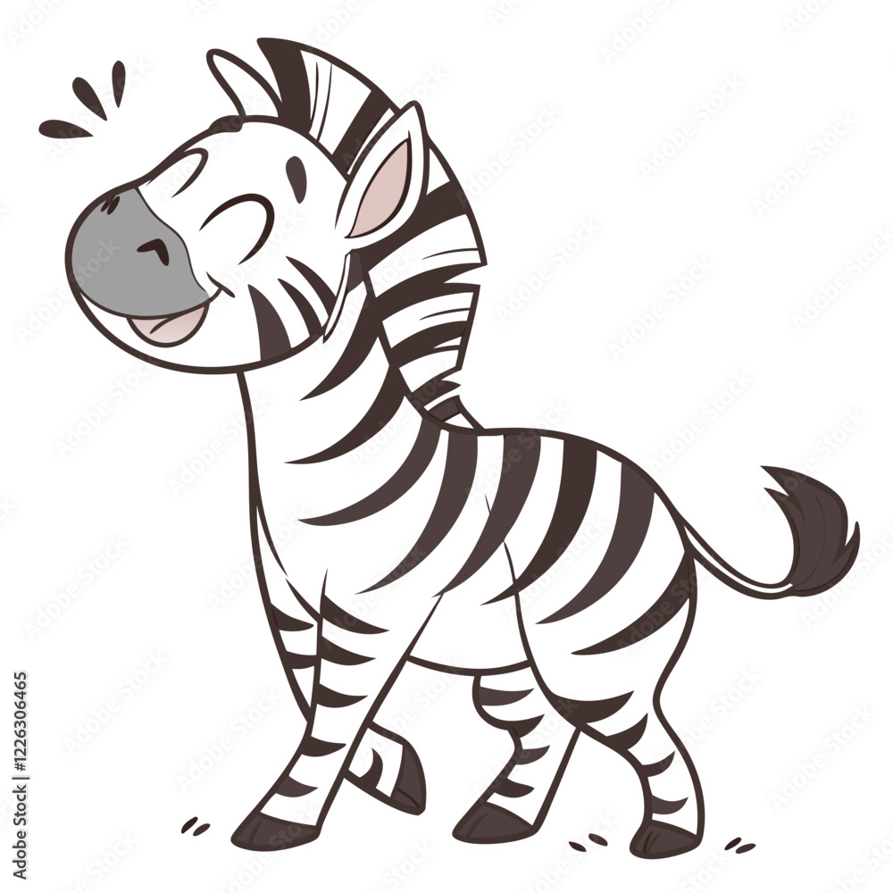 Obraz premium Cute Cartoon Zebra with Simple Stripes and Swishing Tail. Perfect for: Safari Theme Parties, Wildlife Awareness Events