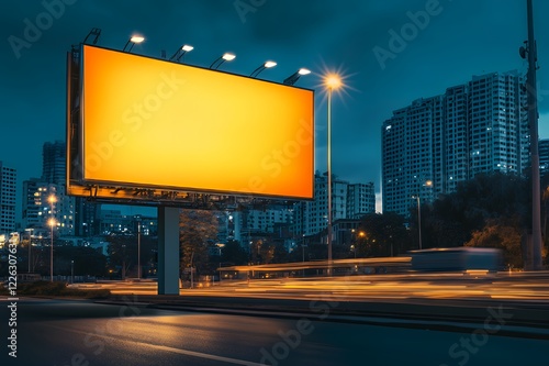 Illuminated Billboard Stands Tall City Night Scene