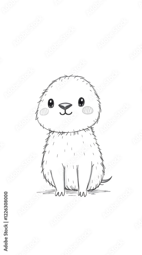 Fototapeta premium Hand-drawn sketch wallpaper, adorable, cute, charming features, rough lines, textured pencil strokes