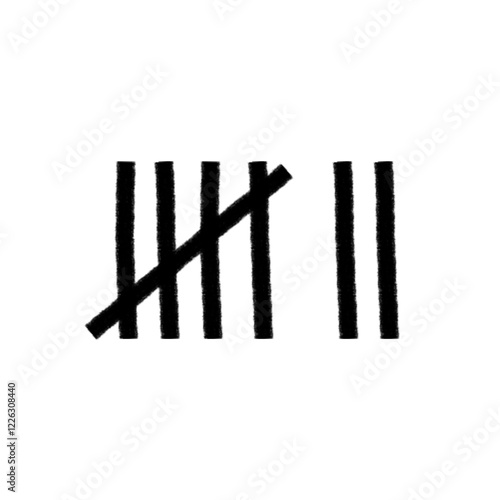 Tally mark. Prison counting lines, black slash scratches on the wall. Hand drawn crossed out tally marks, jail grunge outline numbers on white background, vector illustration.