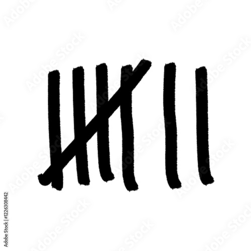 Tally mark. Prison counting lines, black slash scratches on the wall. Hand drawn crossed out tally marks, jail grunge outline numbers on white background, vector illustration.