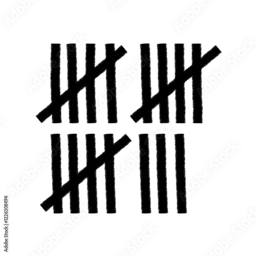 Tally mark. Prison counting lines, black slash scratches on the wall. Hand drawn crossed out tally marks, jail grunge outline numbers on white background, vector illustration.