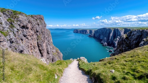 Coastal path leading to scenic cliffs and ocean inlet