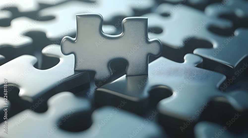 Metal puzzle piece solution, teamwork concept Metal puzzle piece solution, teamwork concept