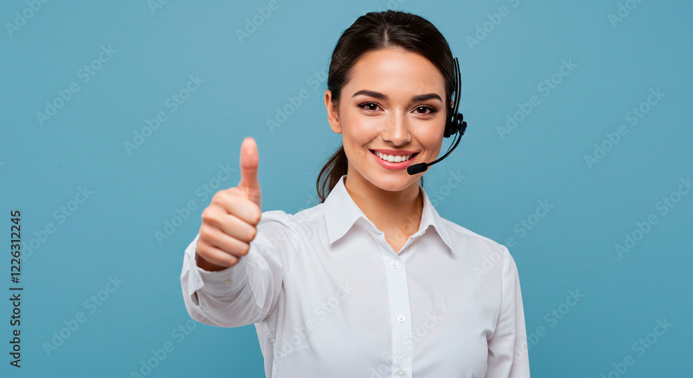 Beautiful woman customer service with thumbs up Beautiful woman customer service with thumbs up