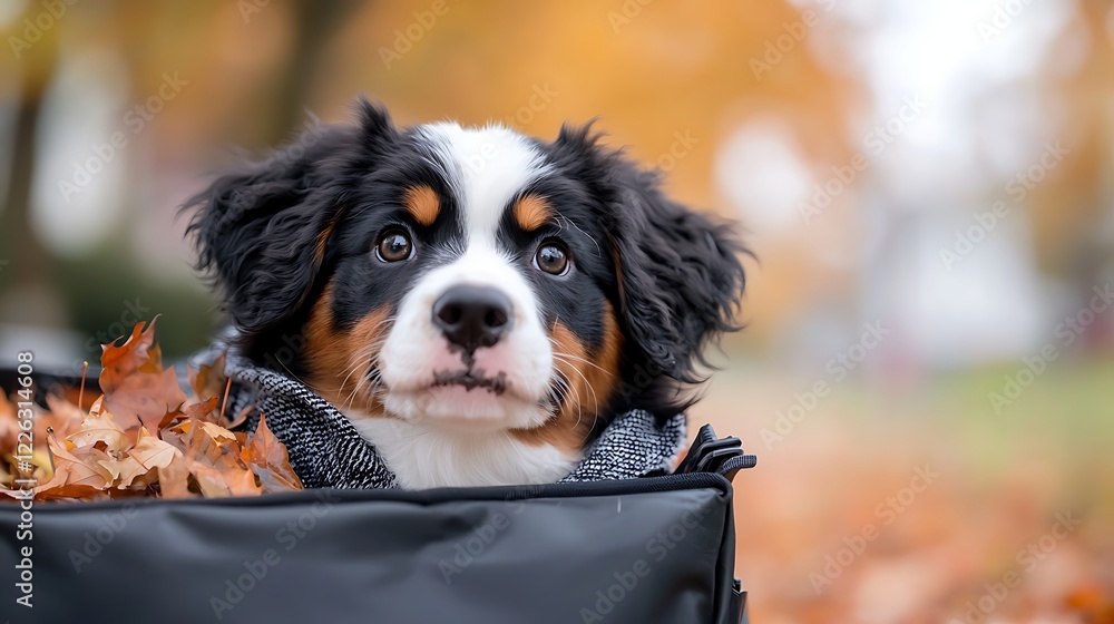 Adorable Mountain Dog Puppy in Autumn Leaves Adorable Mountain Dog Puppy in Autumn Leaves