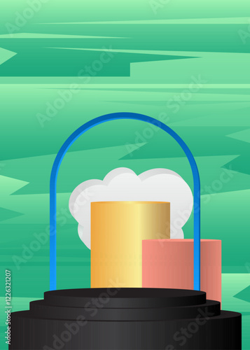 Abstract Mockup product display. Realistic vector cylinder pedestal podium. Stage showcase for presentation. Minimal geometric forms, empty scene.