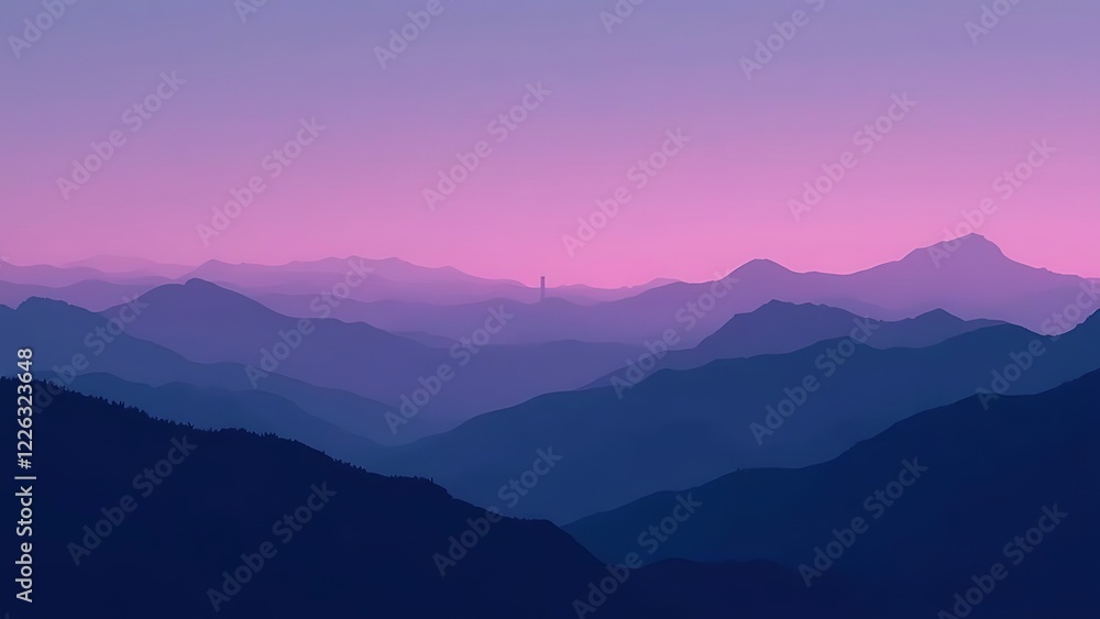 Fototapeta premium dramatic mountain silhouettes dusk misty purple