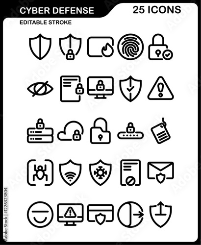 cyber defense icon set, editable stroke icons, cyber security icons